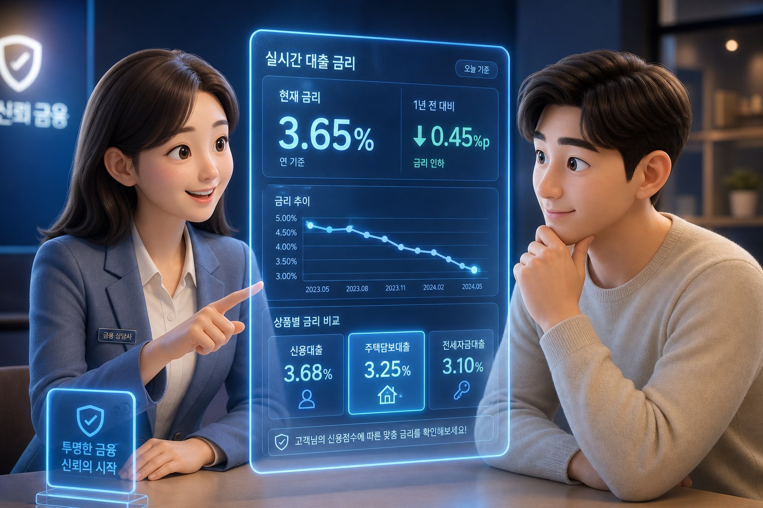 이자·상환 조건을 설명하는 캐릭터 장면
